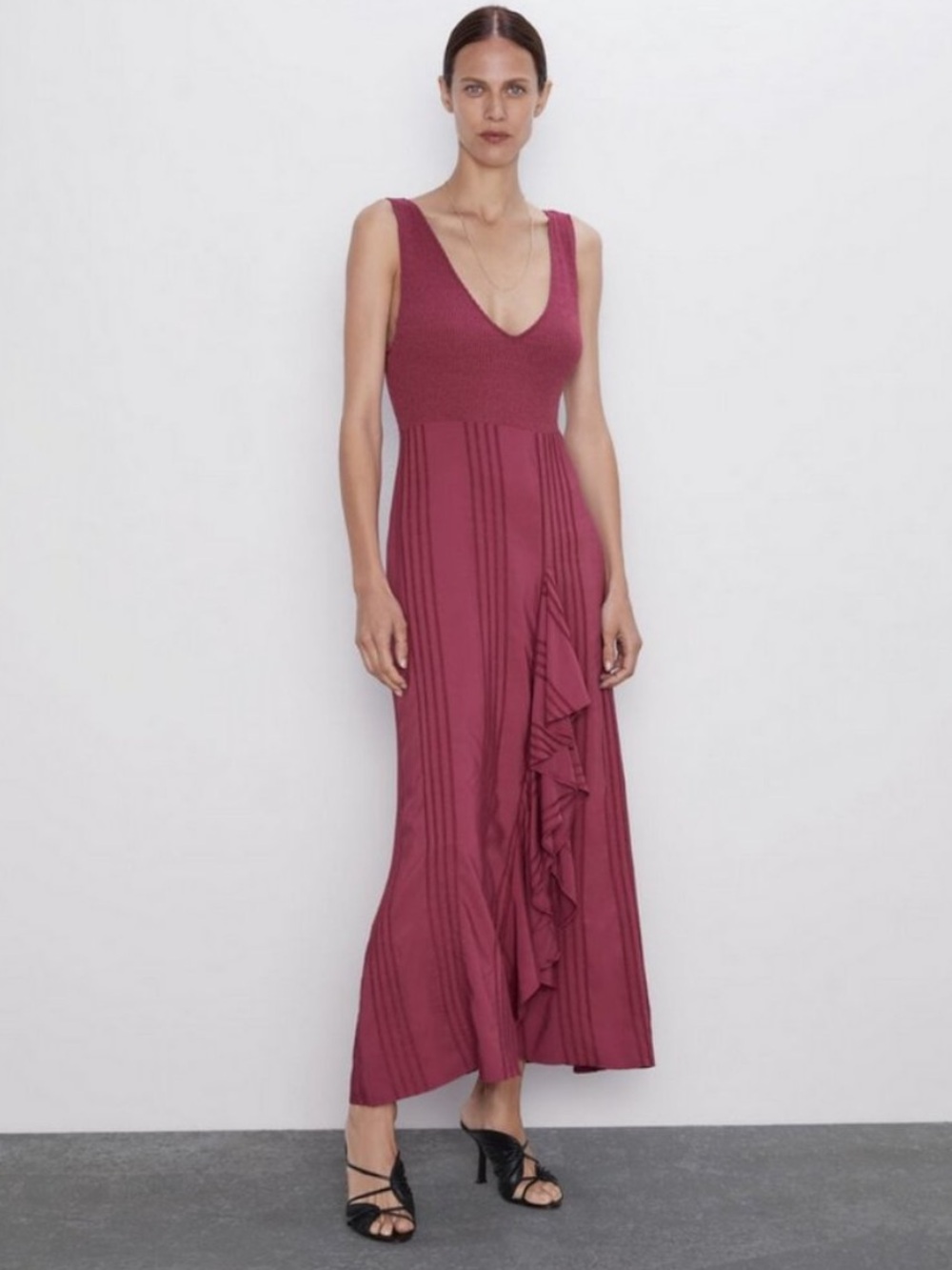 NEW Zara red ruffle maxi sleeveless Dress size medium - Picture 7 of 7